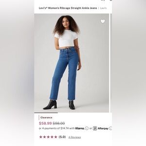 Levi Ribcage Straight Ankle  Blue Denim Jeans